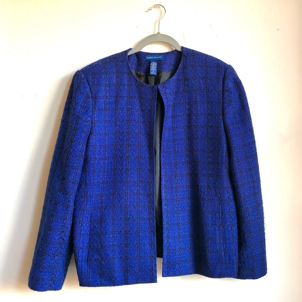 Karen Scott Blue Plaid Open jacket 10